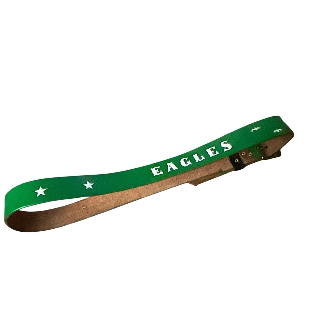 Vintage Philadelphia Eagles Hand Painted Green Leather Belt 49" Overall